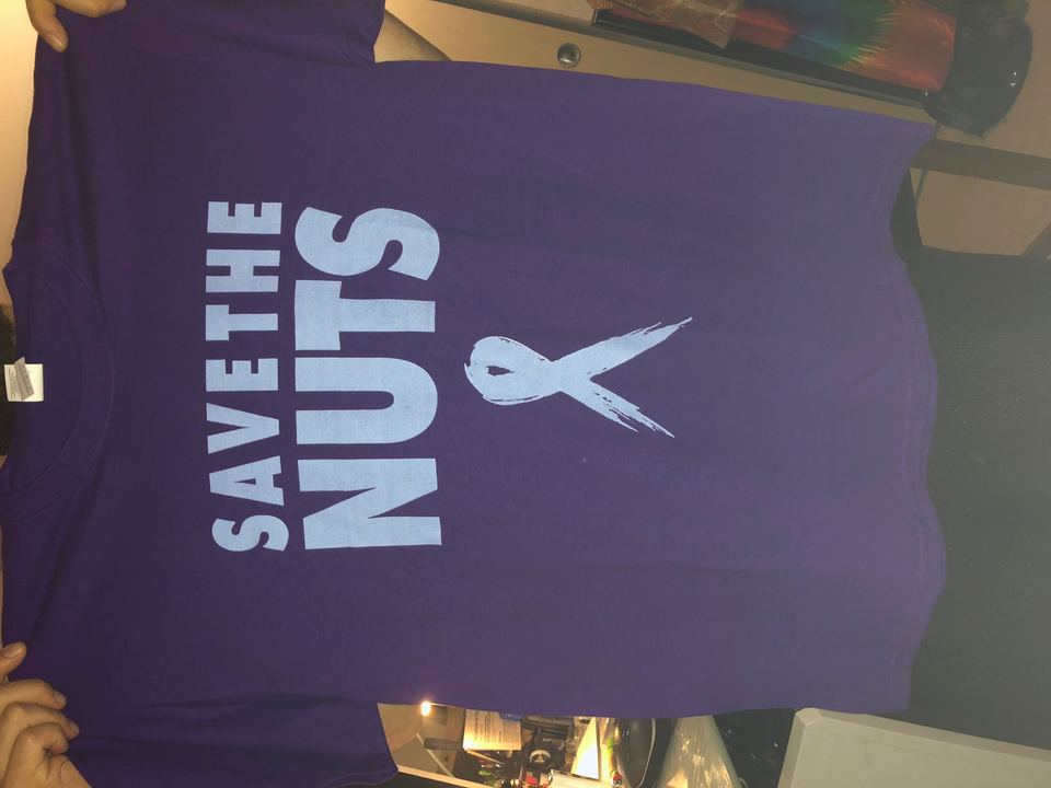 Purple t-shirt screen printed in light blue ink, printed by MAD Monkey Media